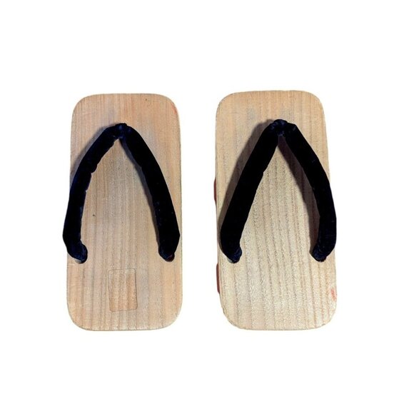 Japanese Wooden Clog Geta House Slipper Thong Velvet Traditional Boho - Picture 1 of 5